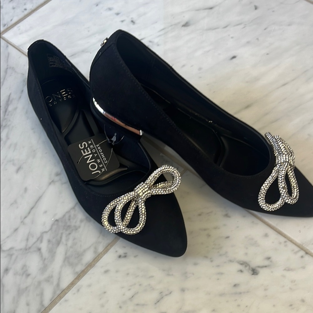 Jones New York Black and Silver Flats with Bow Detail